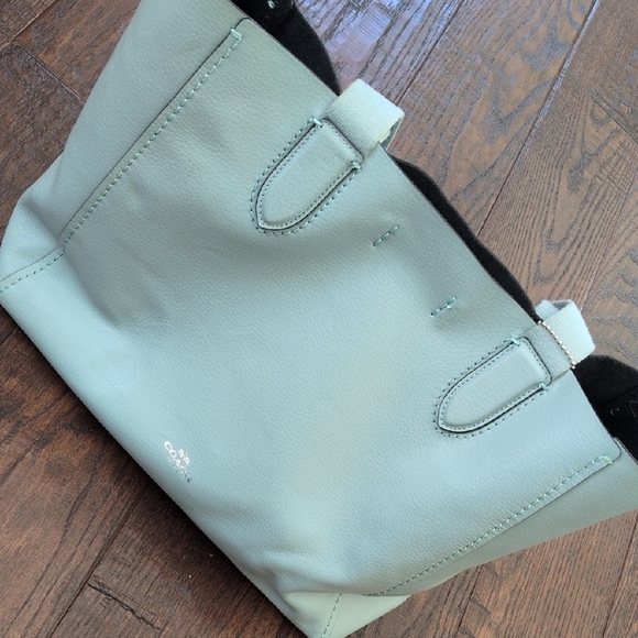 COACH I Light Aqua Blue Derby Pebble Leather Tote Bag Purse with Silver Tag - Picture 2 of 16